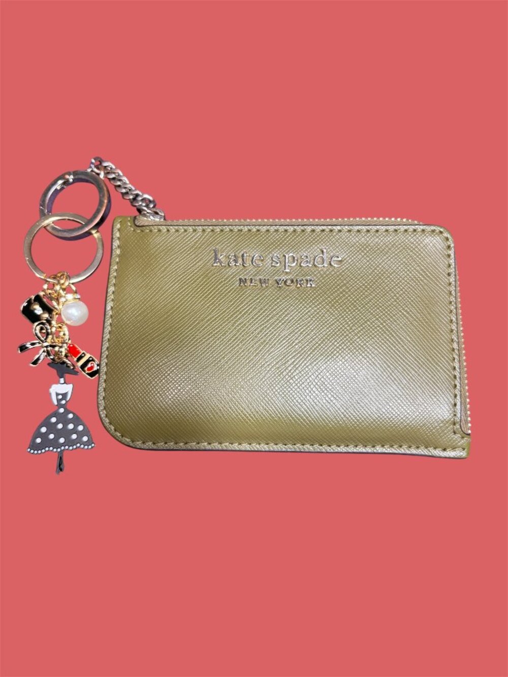 KATE SPADE OLIVE GREEN CARDHOLDER WITH BAG CHARM